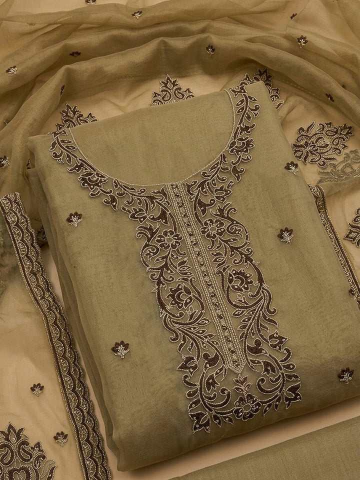 Mehndi Organza Embroidered Unstitched Dress Material
