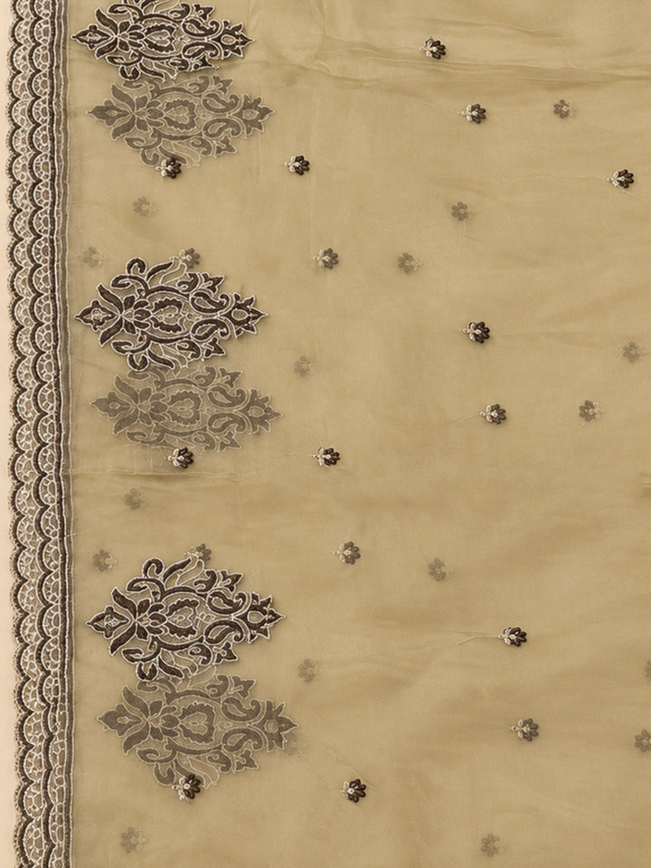 Mehndi Organza Embroidered Unstitched Dress Material