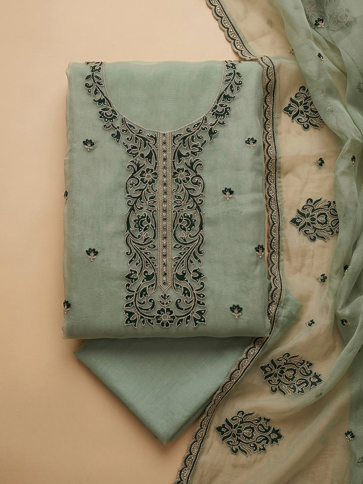 Rama Green Organza Embroidered Unstitched Dress Material