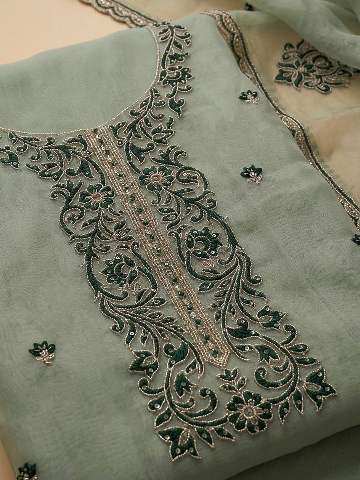 Rama Green Organza Embroidered Unstitched Dress Material