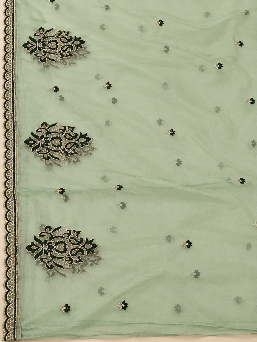 Rama Green Organza Embroidered Unstitched Dress Material