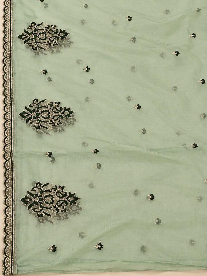 Rama Green Organza Embroidered Unstitched Dress Material