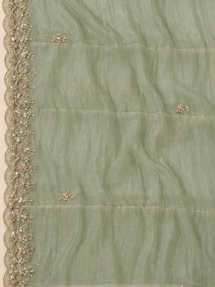 Aqua Green Organza Embroidered Unstitched Dress Material