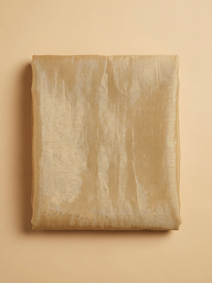 Beige Organza Embroidered Unstitched Dress Material