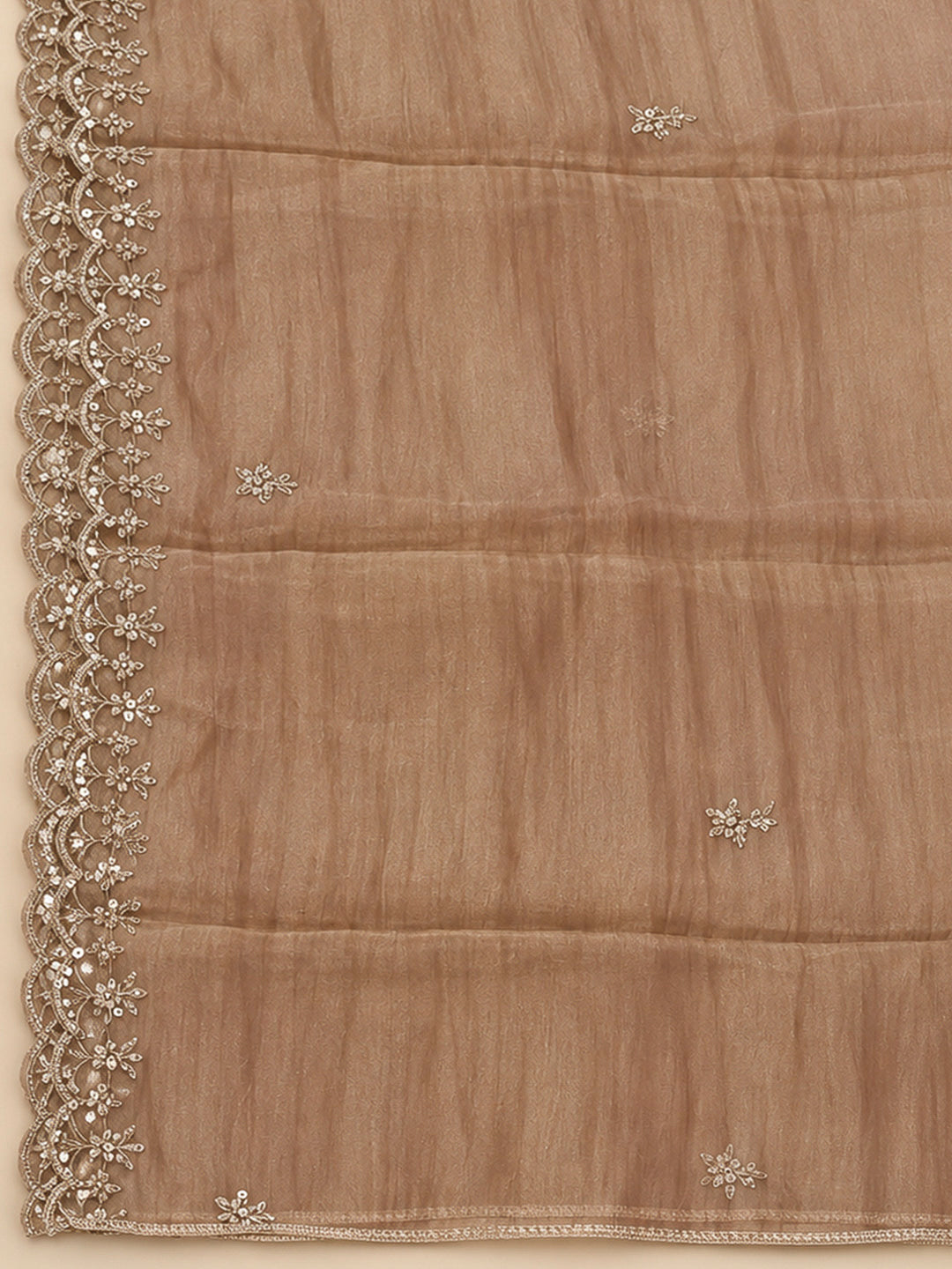 Brown Organza Embroidered Unstitched Dress Material