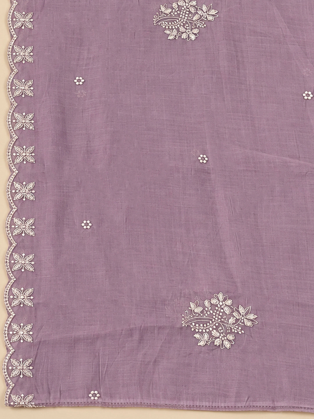 Lavender Chanderi Embroidered Unstitched Dress Material