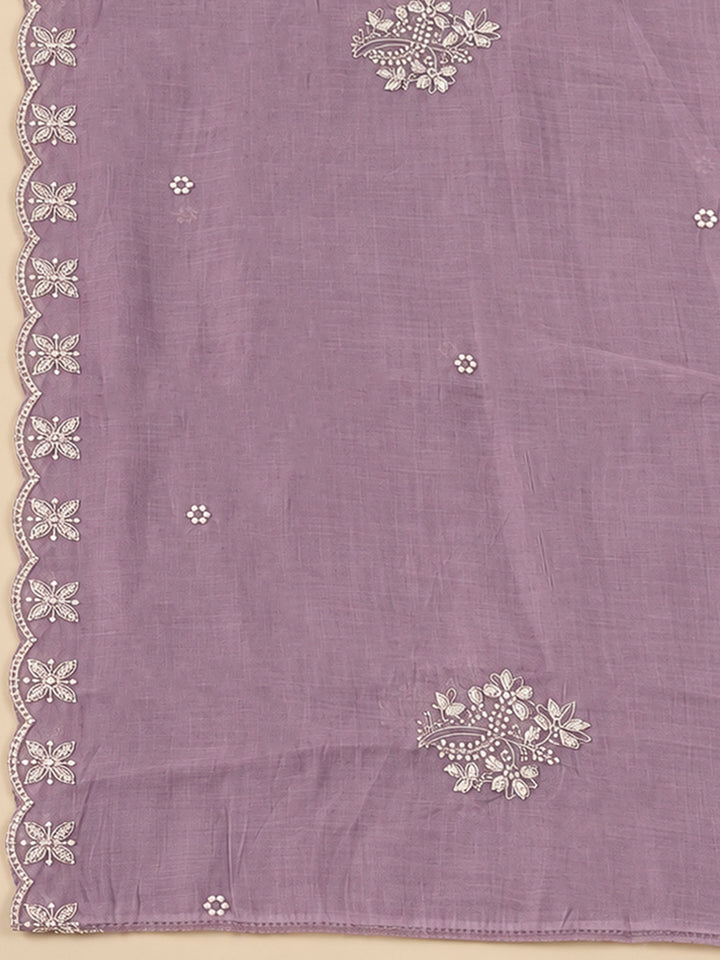 Lavender Chanderi Embroidered Unstitched Dress Material