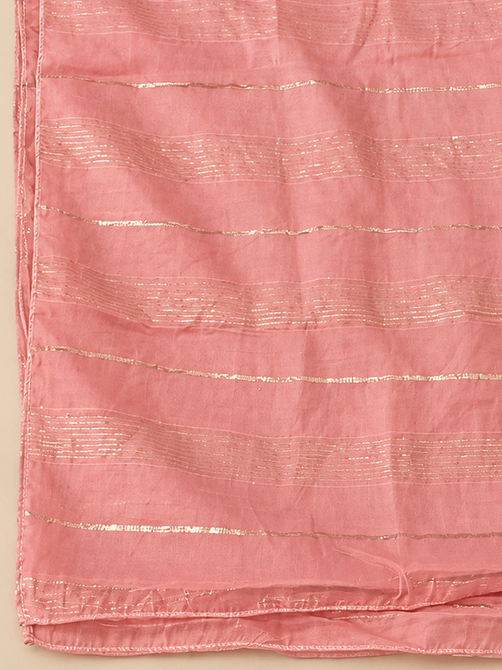 Peach Chanderi Embroidered Unstitched Dress Material