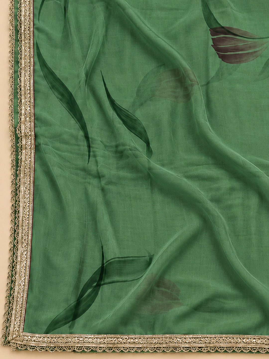 Green Chanderi Embroidered Unstitched Dress Material