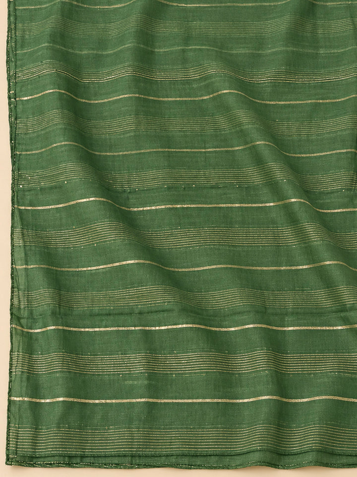 Green Chanderi Embroidered Unstitched Dress Material