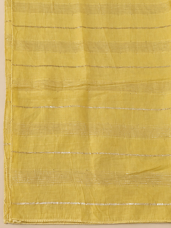 Yellow Chanderi Embroidered Unstitched Dress Material