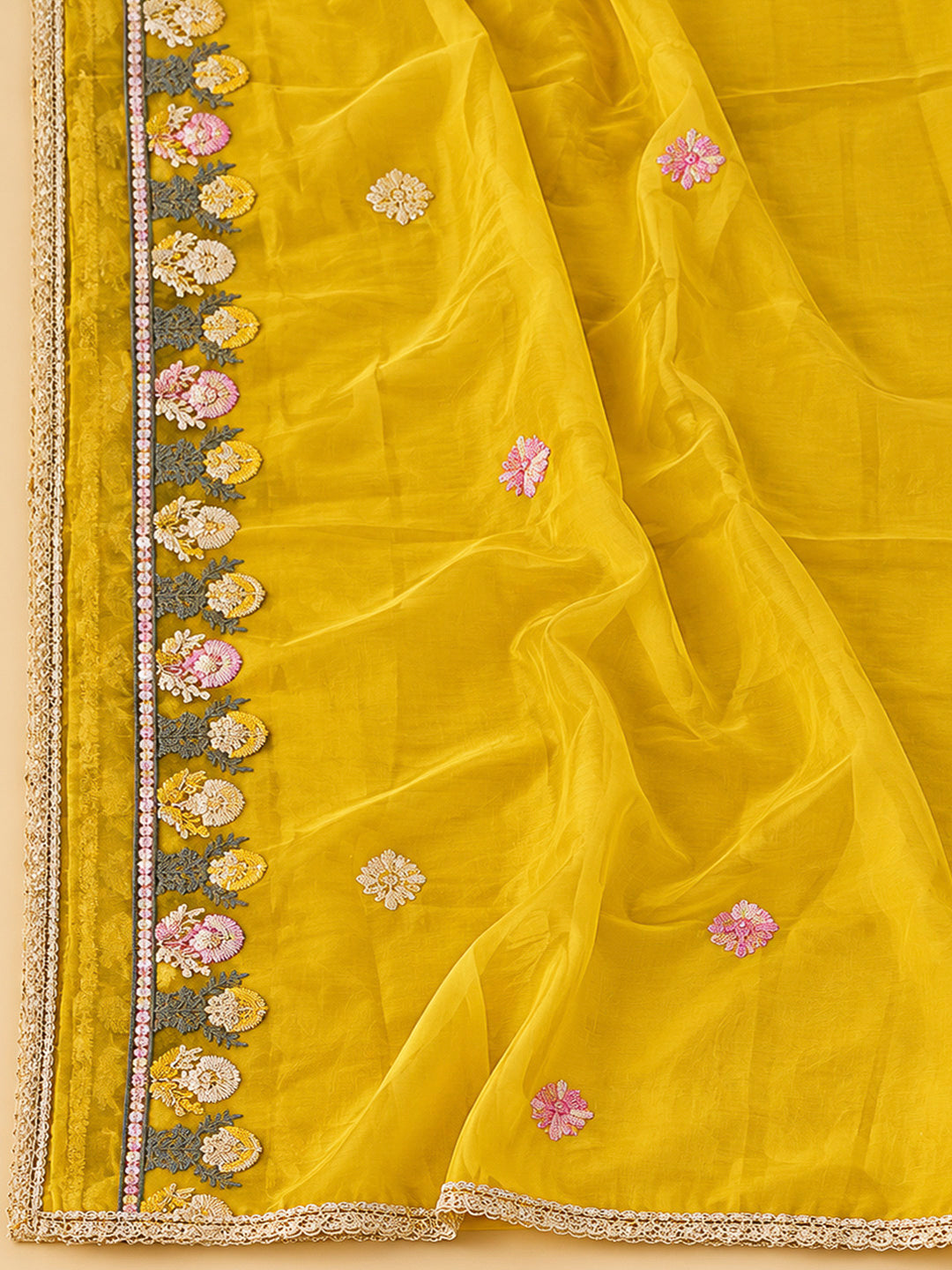 Mustard Cotton Blend Embroidered Unstitched Dress Material