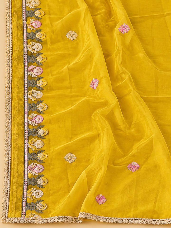 Mustard Cotton Blend Embroidered Unstitched Dress Material