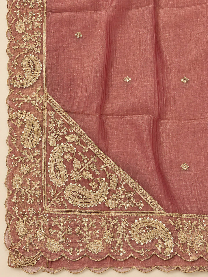 Onion Pink Organza Embroidered Unstitched Dress Material