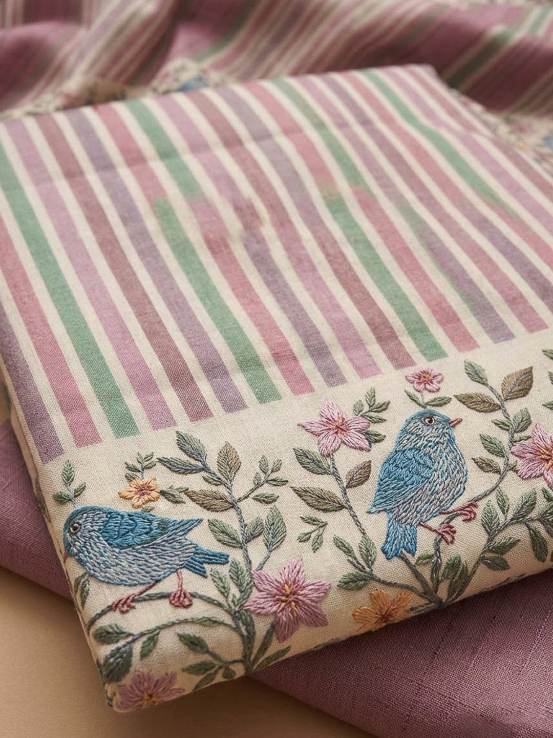 Onion Pink Tussar Printed Unstitched Dress Material