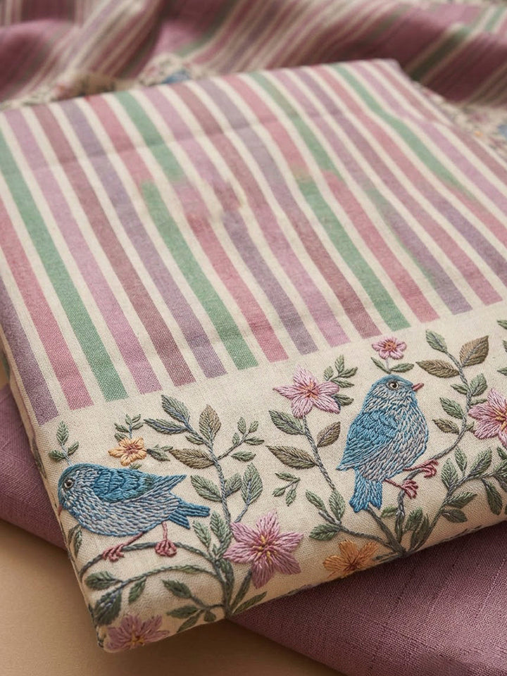 Onion Pink Tussar Printed Unstitched Dress Material