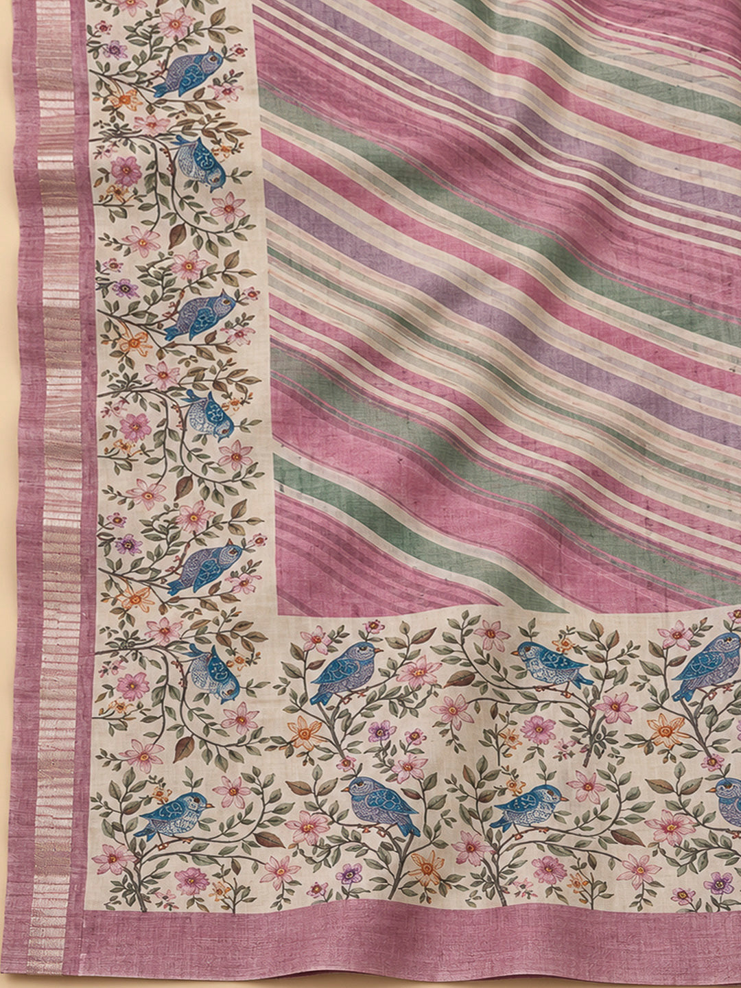 Onion Pink Tussar Printed Unstitched Dress Material