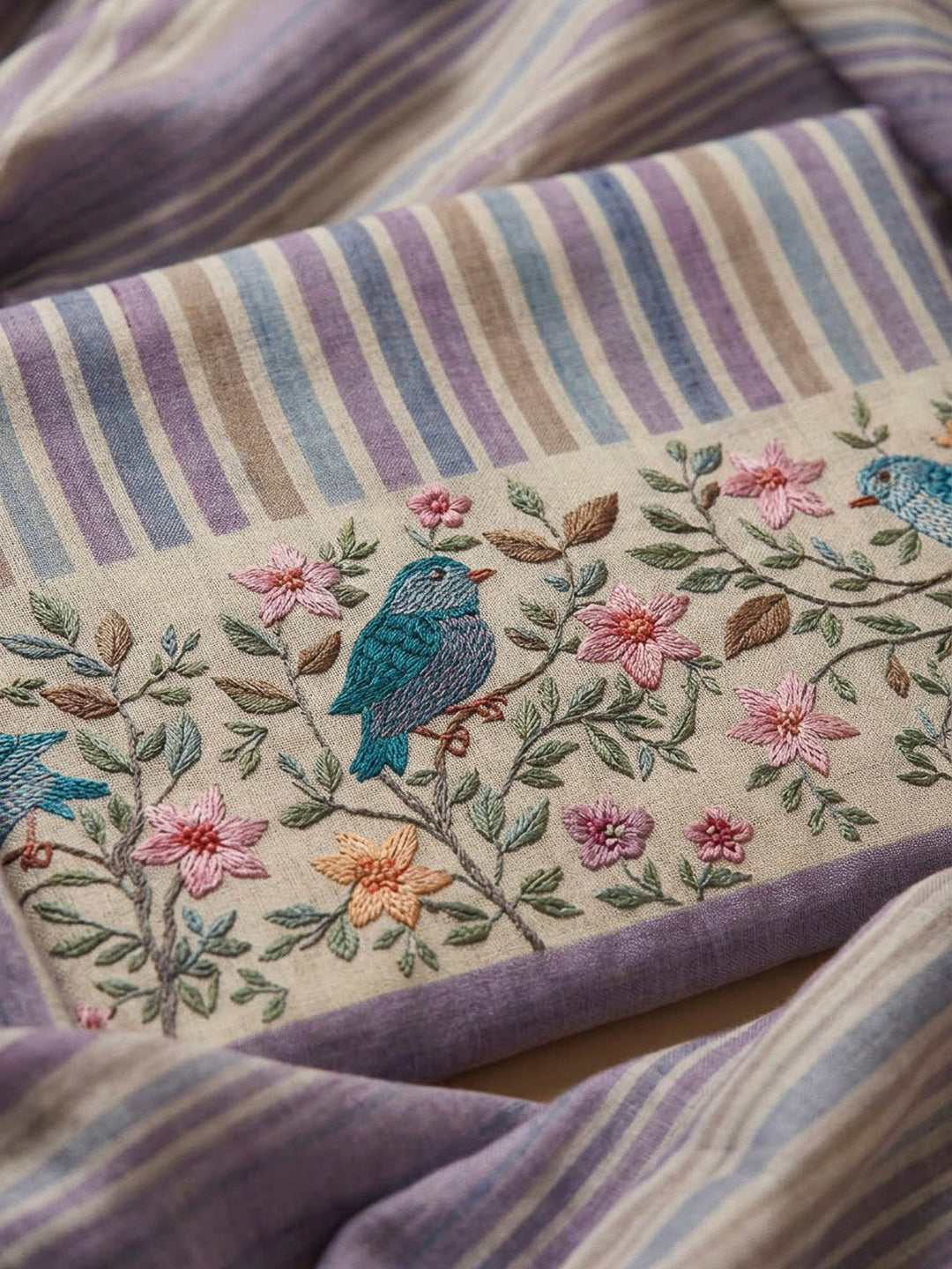 Purple Tussar Printed Unstitched Dress Material