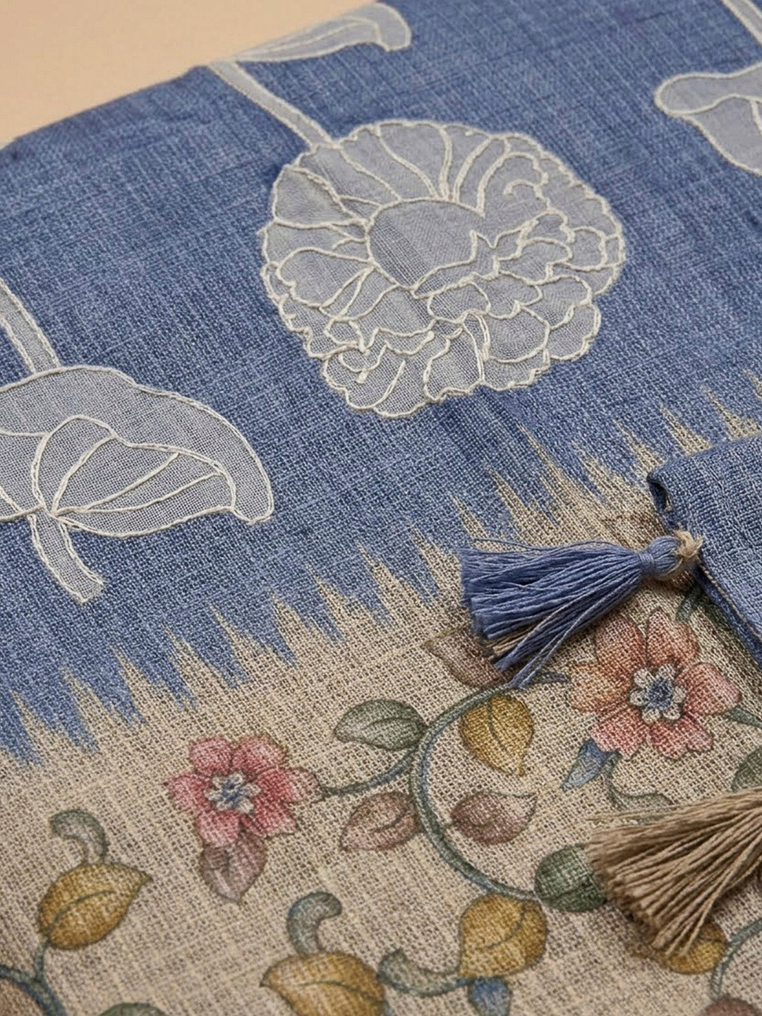 Blue Cotton Blend Printed Unstitched Dress Material