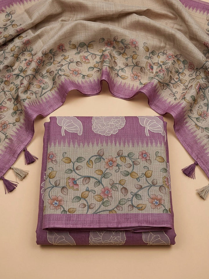 Onion Pink Cotton Blend Printed Unstitched Dress Material