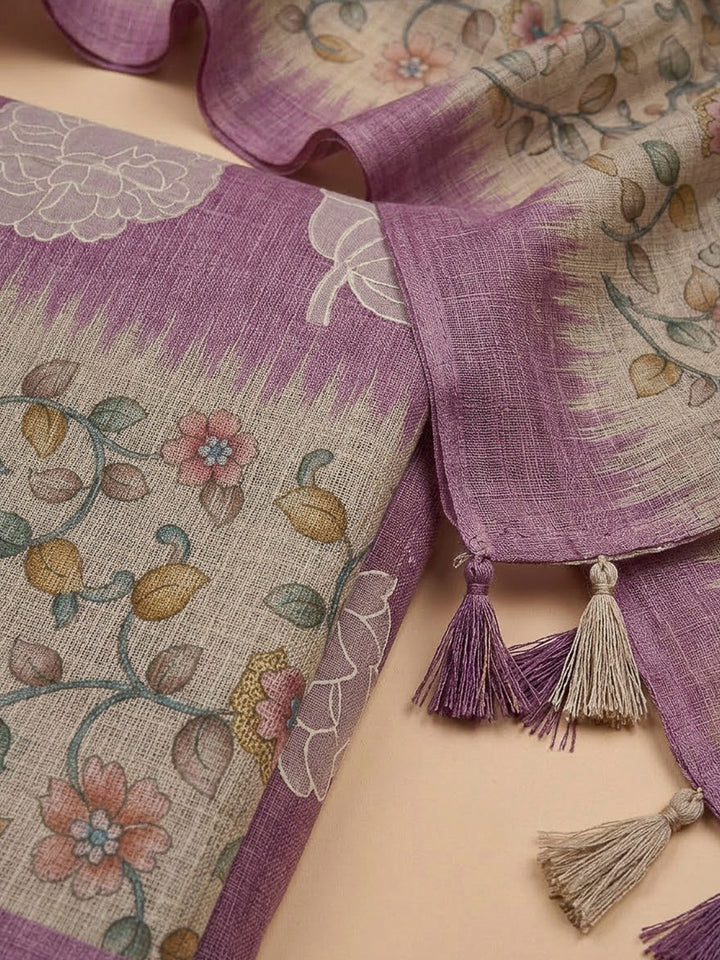 Onion Pink Cotton Blend Printed Unstitched Dress Material