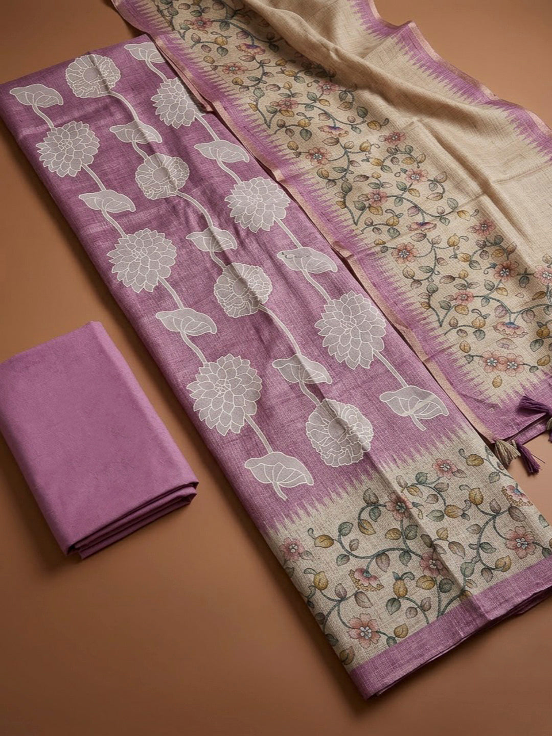 Onion Pink Cotton Blend Printed Unstitched Dress Material