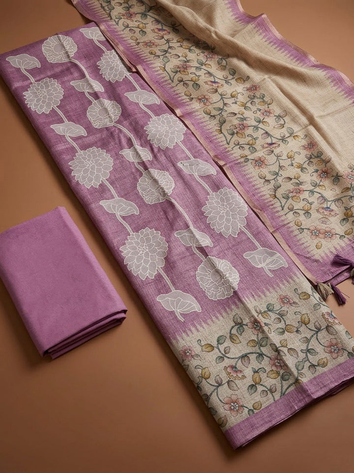 Onion Pink Cotton Blend Printed Unstitched Dress Material