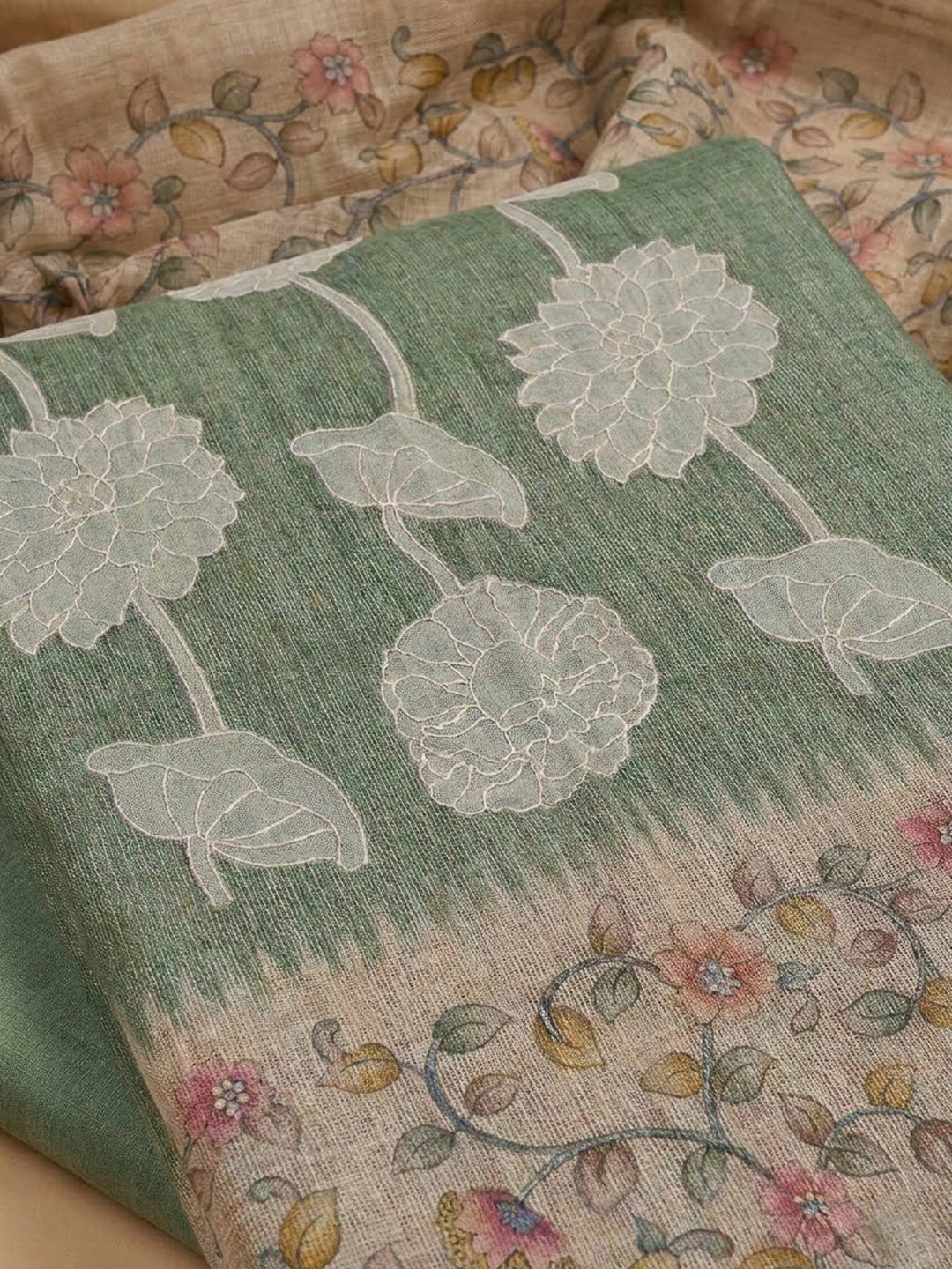 Pista Green Cotton Blend Printed Unstitched Dress Material