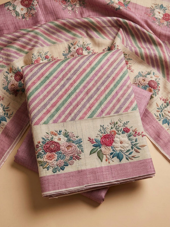 Onion Pink Tussar Printed Unstitched Dress Material