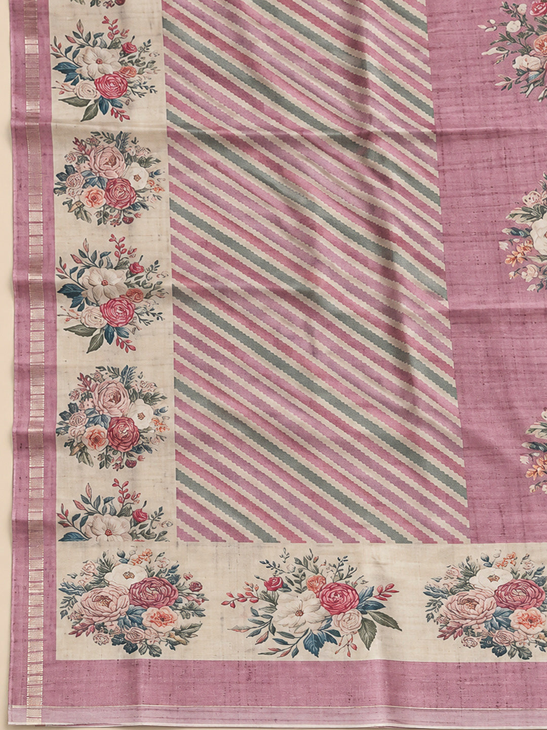 Onion Pink Tussar Printed Unstitched Dress Material
