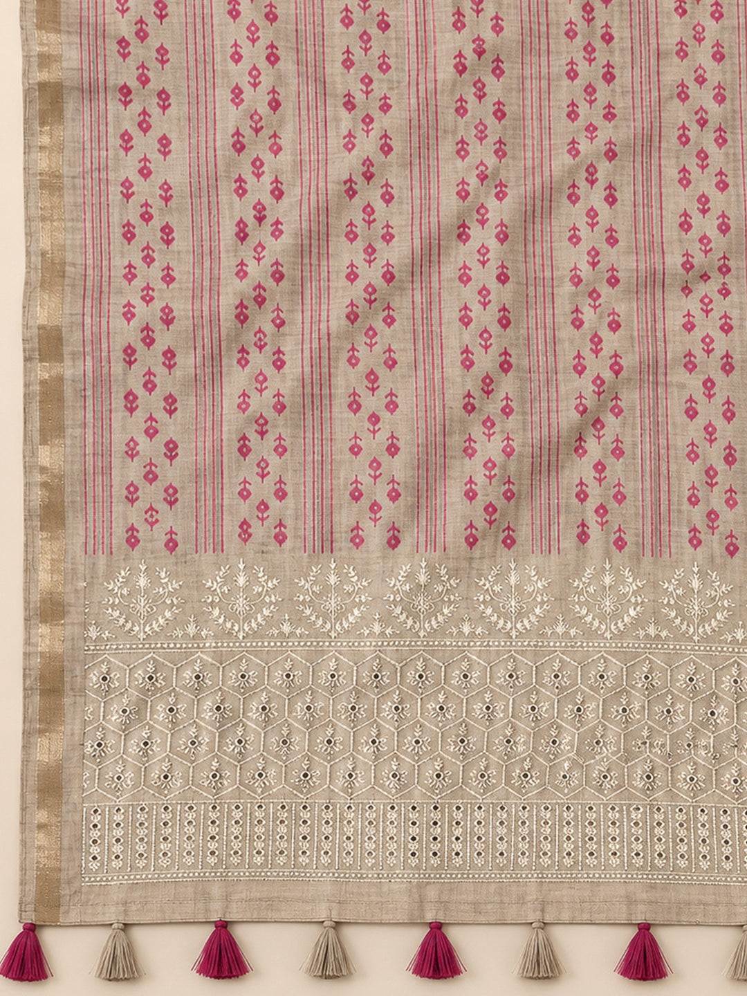 Onion Pink Tussar Printed Unstitched Dress Material
