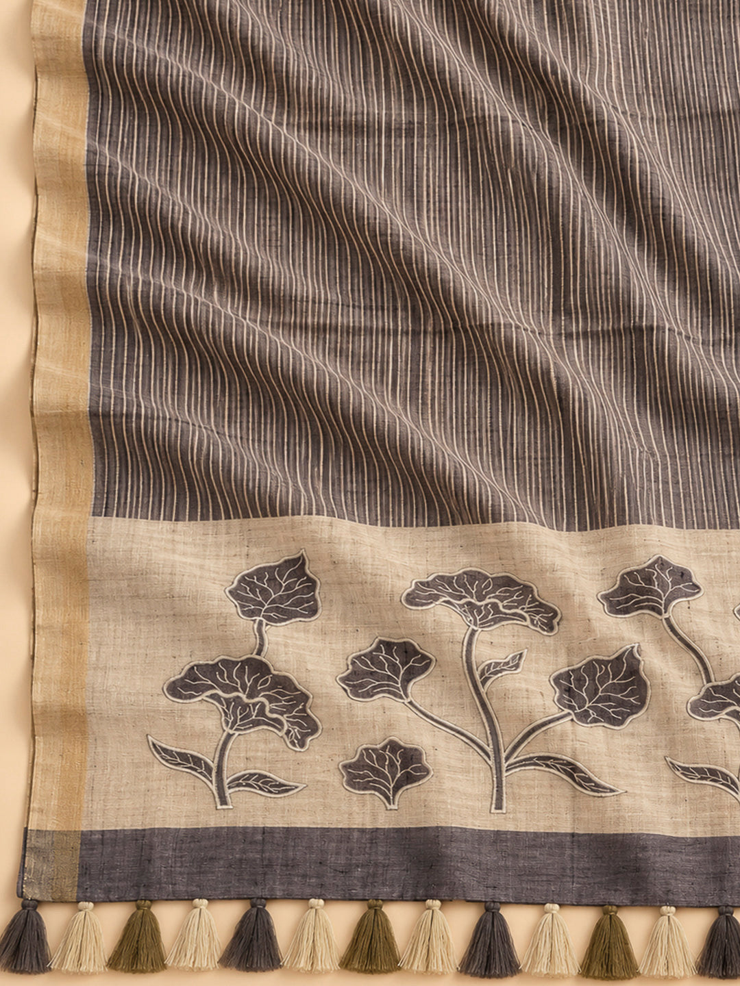Brown Tussar Printed Unstitched Dress Material