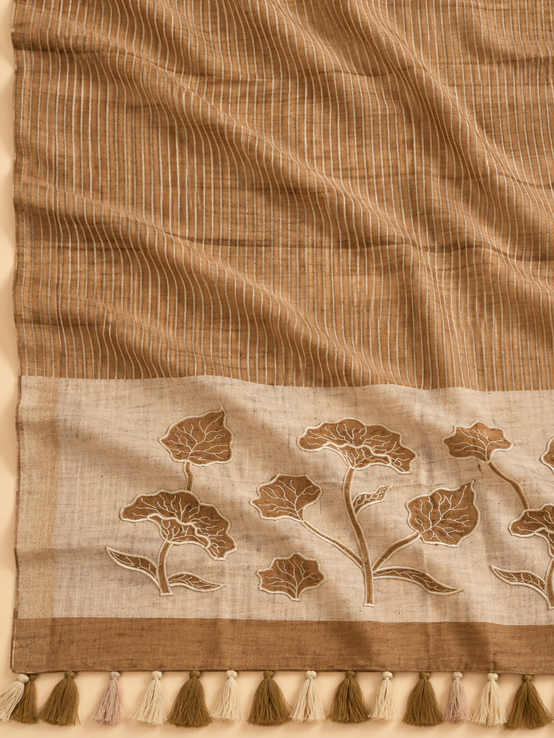 Grey Tussar Printed Unstitched Dress Material