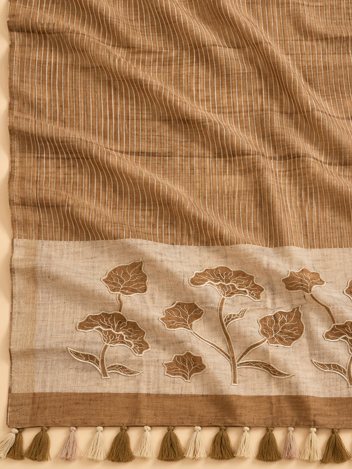 Grey Tussar Printed Unstitched Dress Material