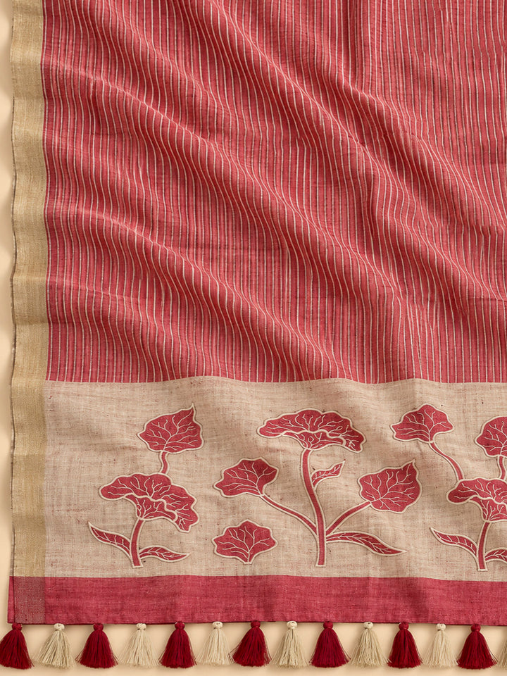 Onion Pink Tussar Printed Unstitched Dress Material