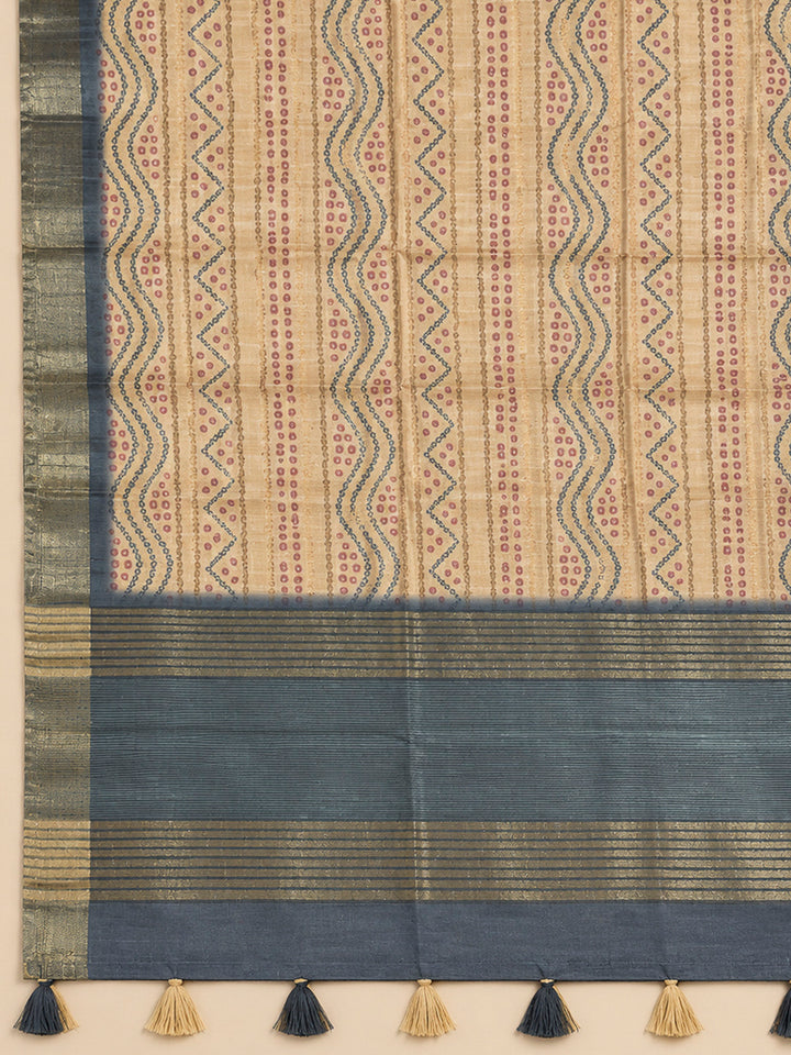 Grey Tussar Printed Unstitched Dress Material