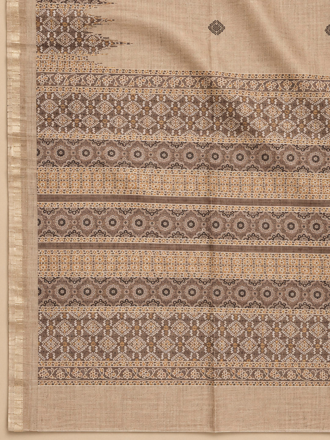 Brown Art Silk Printed Unstitched Dress Material
