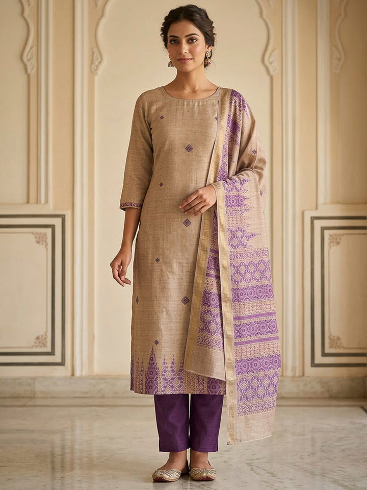 LavenderArt Silk Printed Unstitched Dress Material