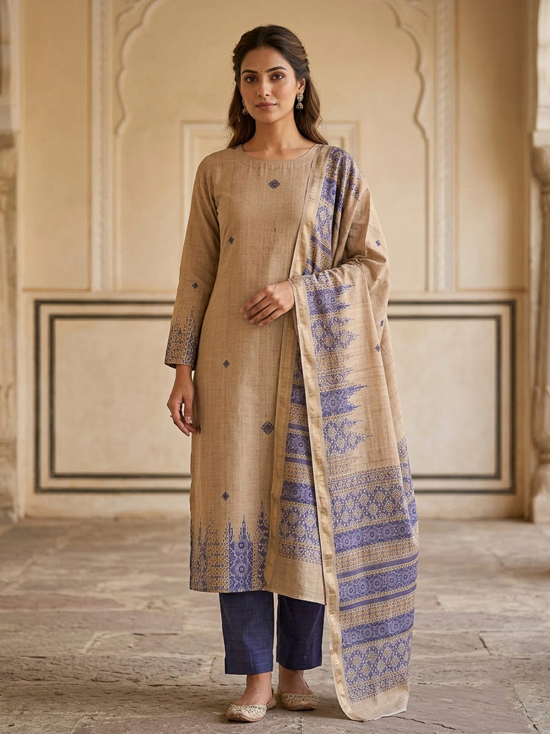 PurpleArt Silk Printed Unstitched Dress Material