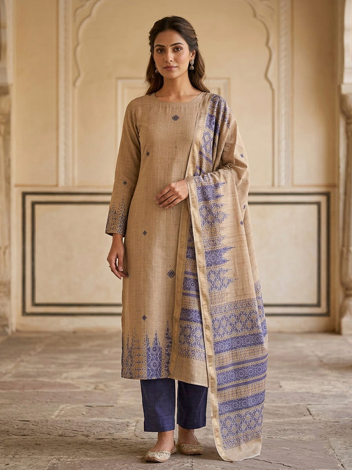 PurpleArt Silk Printed Unstitched Dress Material