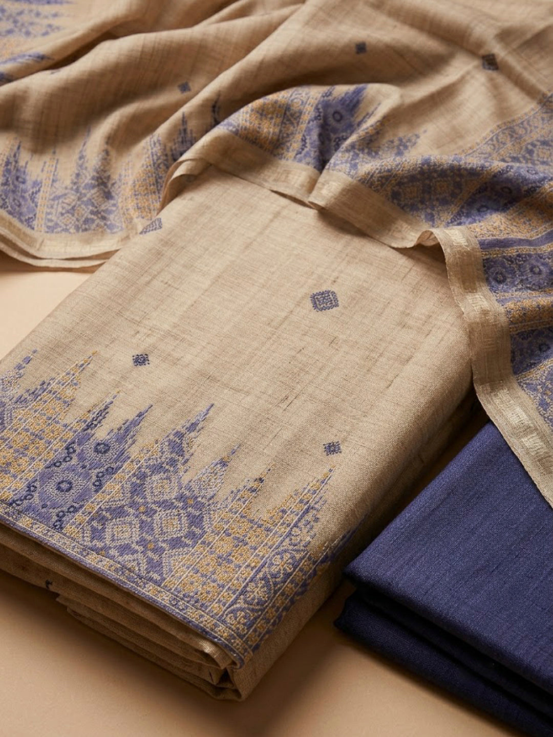 PurpleArt Silk Printed Unstitched Dress Material