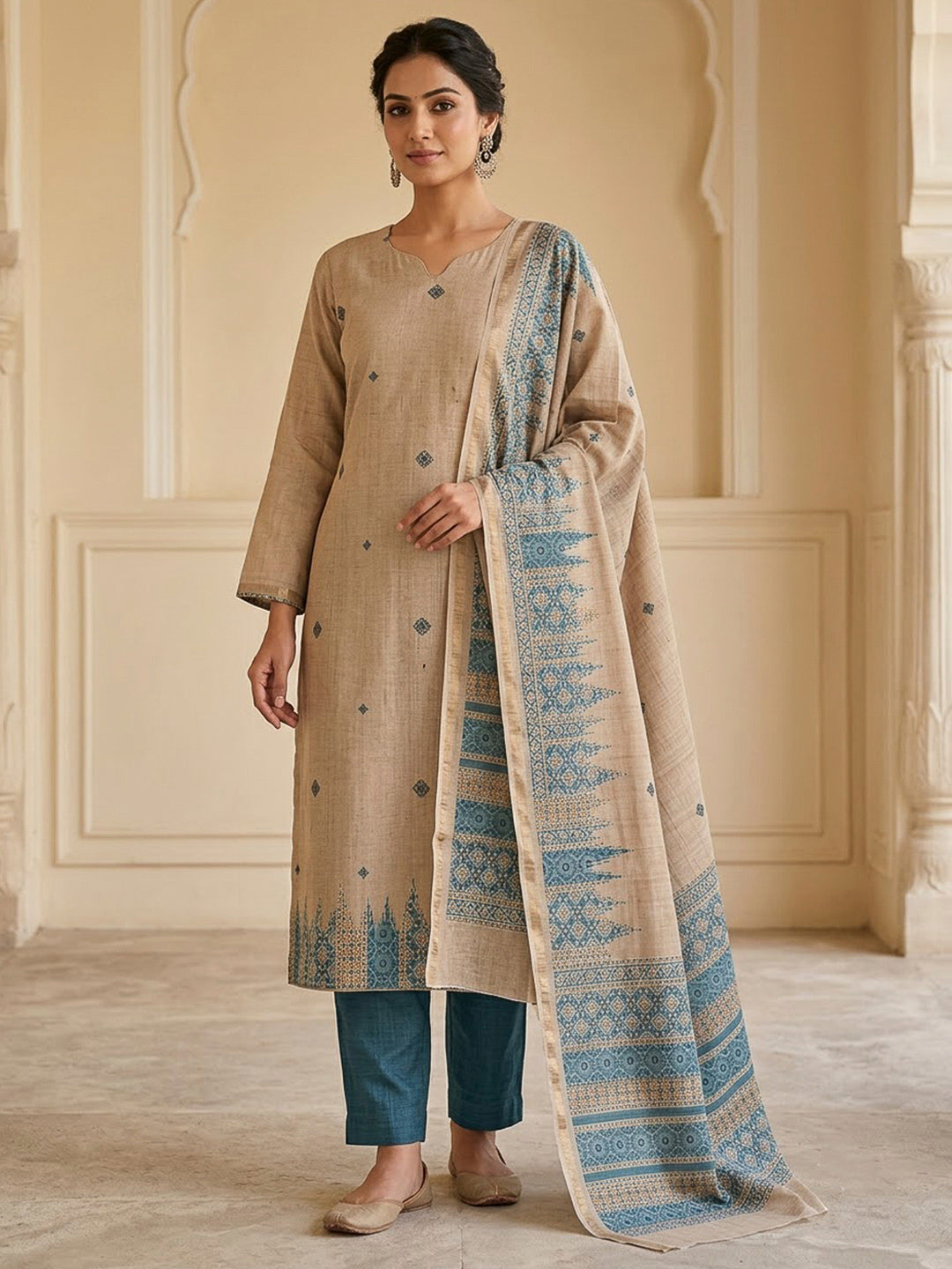 Rama Green Art Silk Printed Unstitched Dress Material