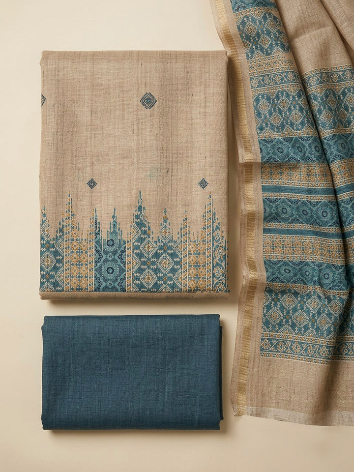 Rama Green Art Silk Printed Unstitched Dress Material