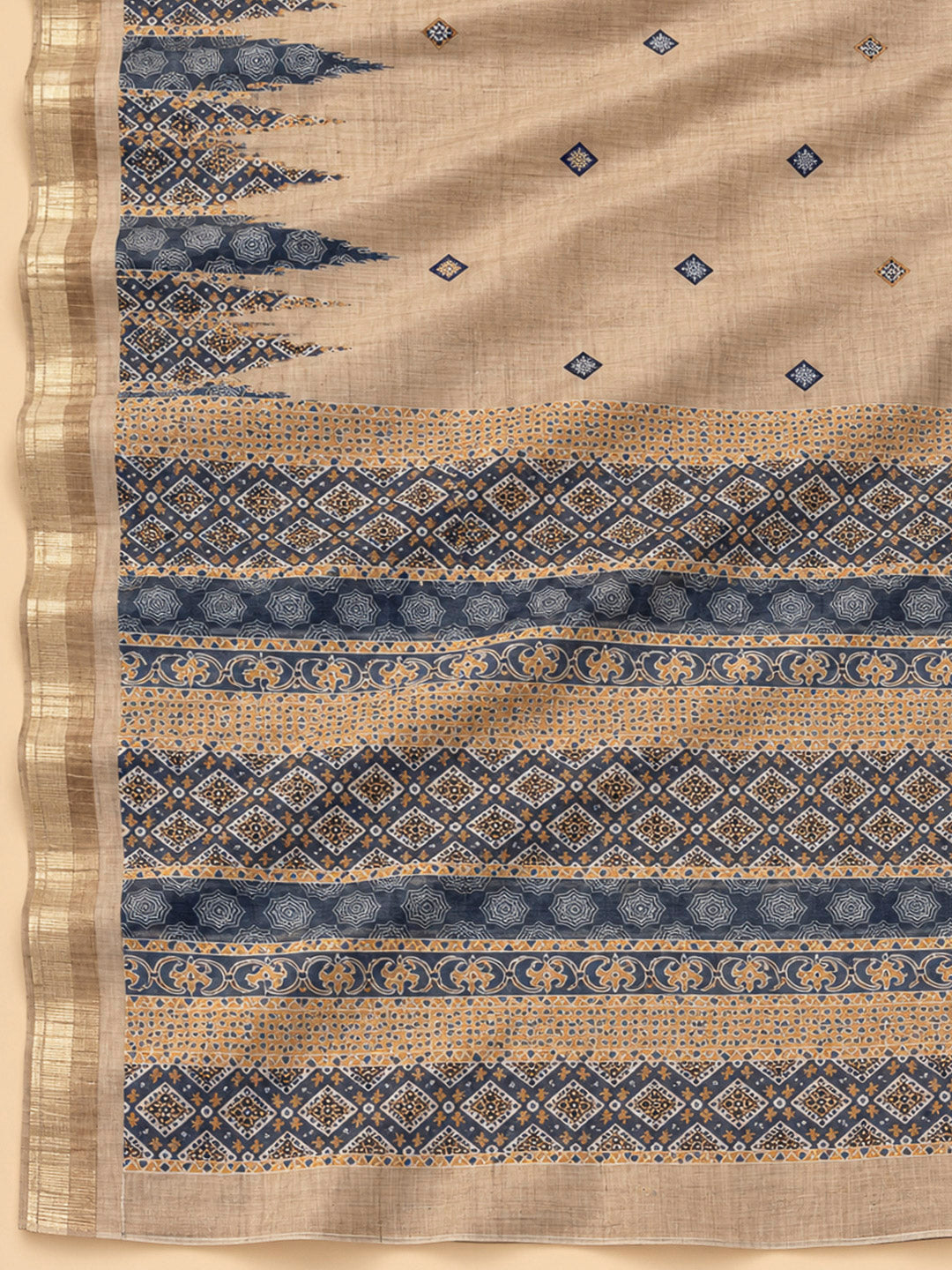Grey Tussar Printed Unstitched Dress Material