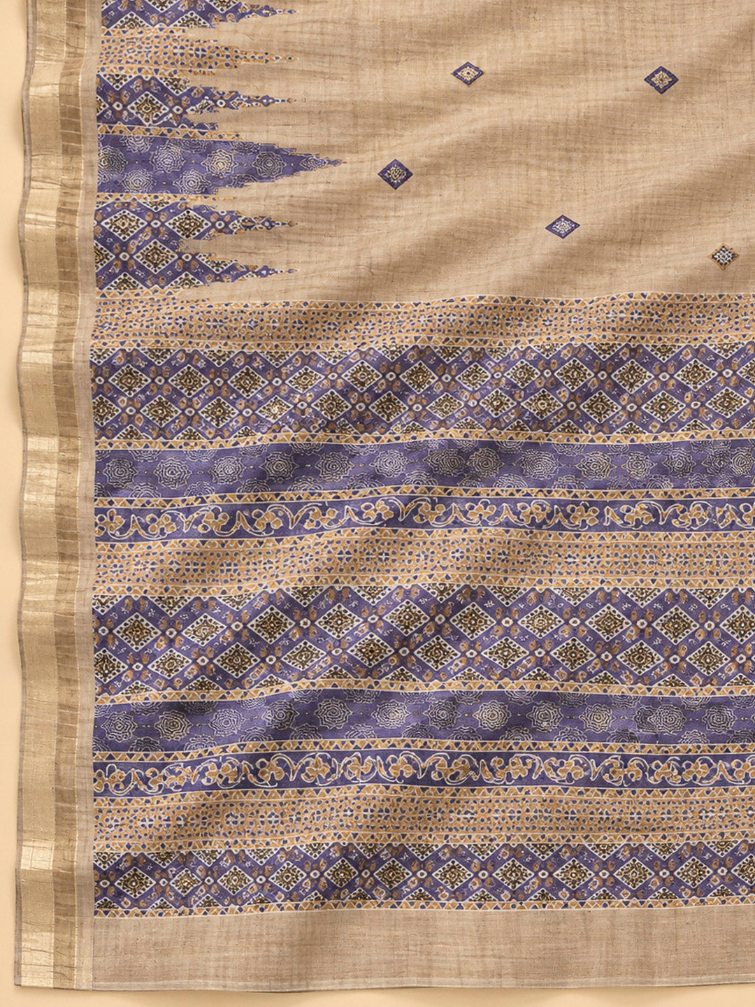 Purple Tussar Printed Unstitched Dress Material