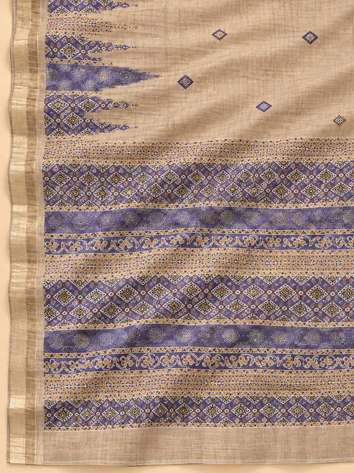 Purple Tussar Printed Unstitched Dress Material
