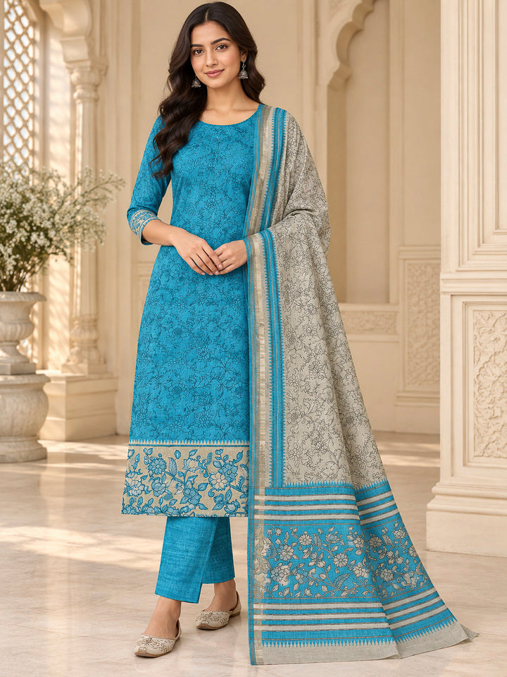 Firozee Tussar Printed Unstitched Dress Material