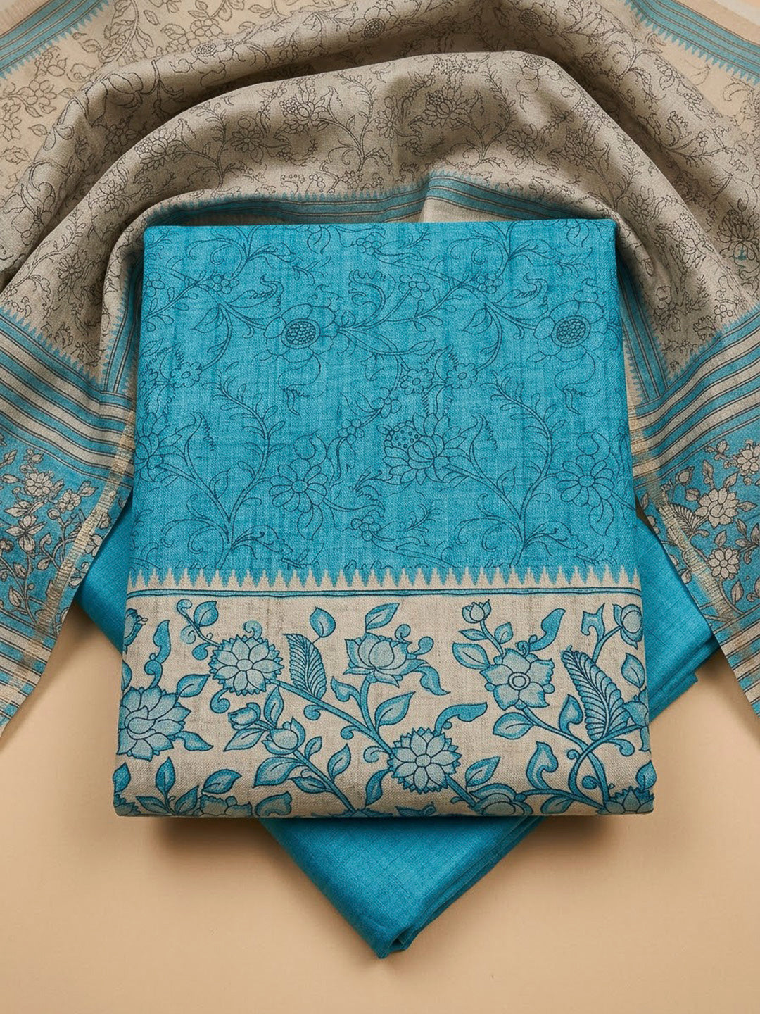 Firozee Tussar Printed Unstitched Dress Material