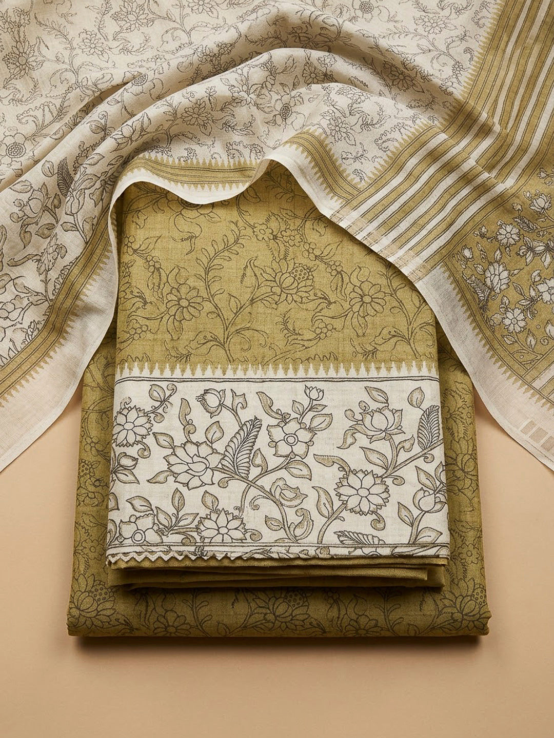 Mehndi Tussar Printed Unstitched Dress Material