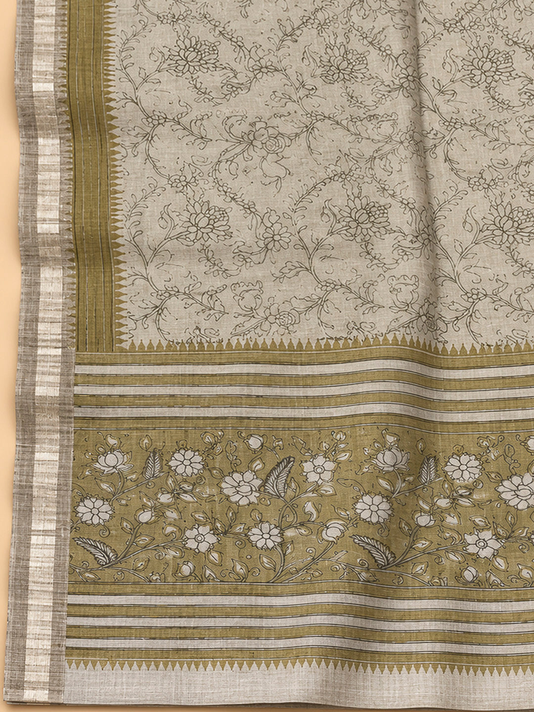 Mehndi Tussar Printed Unstitched Dress Material